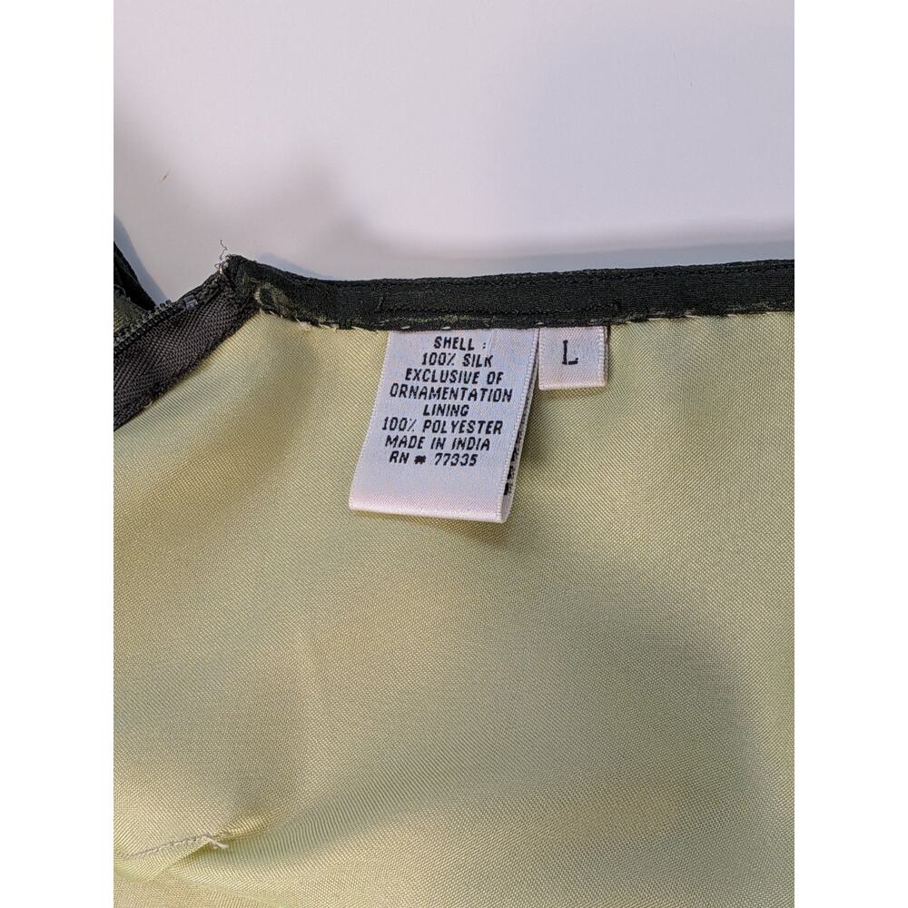 Vintage Silk Prom Dress Midi Gown L Green Y2K Fairy Floral Bead 90s Nymph Guest - Picture 7 of 11